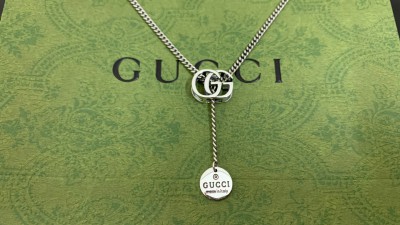 구ㅉ 인터로킹 더블G 스털링 실버 펜던트 목걸이