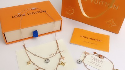 루ㅇ비통 엠파이어 더블레이어 모노그램 플라워, 이니셜 목걸이, 팔찌