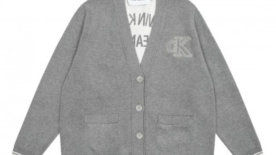[GOOD] 공용 켈ㅂ클라인 CK레터링 자카드 V넥 헤비 니트 가디건 2컬러 C