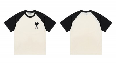 [공용] 아ㅁ 화이트 코튼 투톤 티셔츠