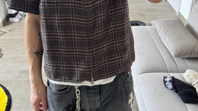 [공용][세일] 헤이우드 체크 지퍼 반팔 셔츠