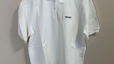 [세일] 미ㅇ미우 자수 로고 코튼 저지 티셔츠